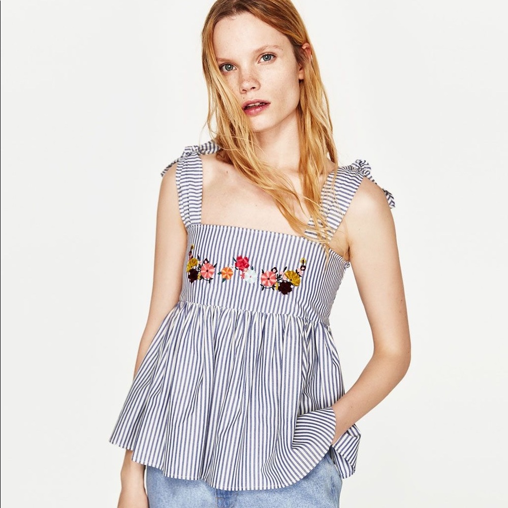 NWT Zara Embroidered Peplum Tank